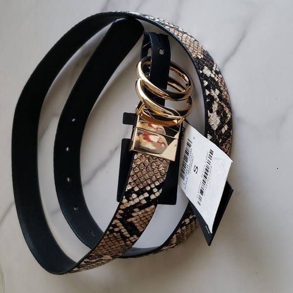 INC International Concepts Double Circle Reversible Faux Snakeskin/Cognac Belt S - Picture 1 of 6